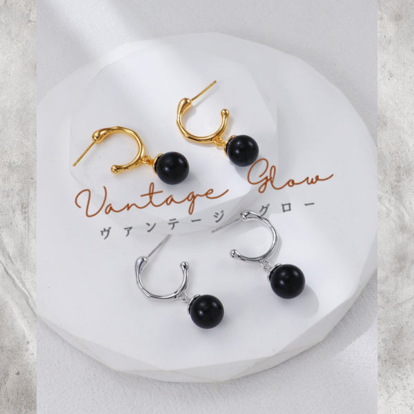 Écriture Noire（漆黒のエクリチュール）/ブラックオニキス /K18メッキ/S925 #K18 /ピアス/天然石アクセ/アートジュエリー